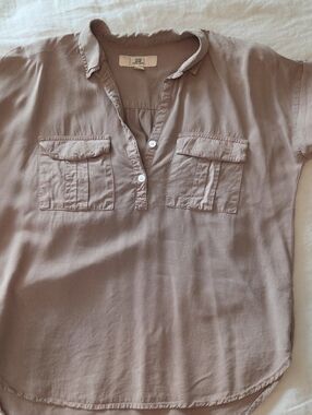 Thread & Supply Taupe Button-Pocket Short Sleeve Top